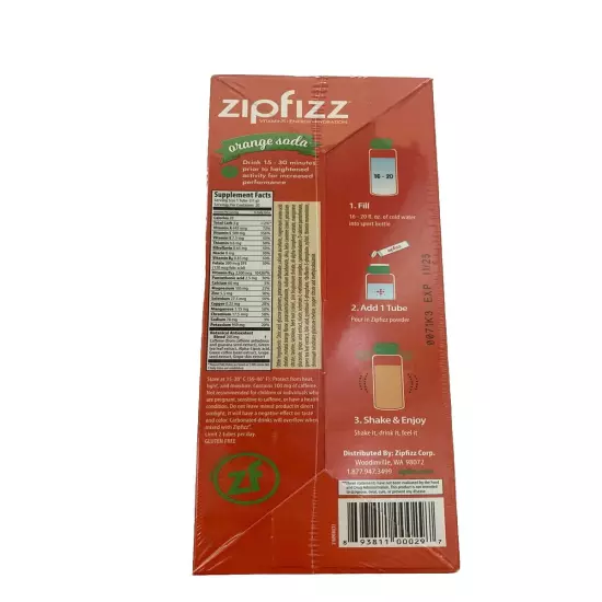 Zipfizz Orange Energy Drink Mix, Box Of 20, Hydration with B12 and Multi Vitamin