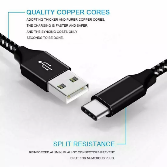 Heavy Duty Charging Phone Cable Type-C USB-C For Samsung Android LG Charger 