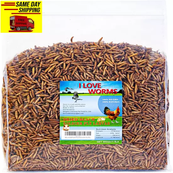 Dried Black Soldier Fly Larvae (5Lb), 100% Natural Non-Gmo, Treat for Chickens, 