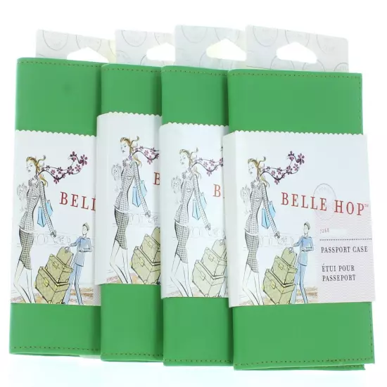 Lot of 4 Belle Hop Green Leather Passport Holder Travel Case