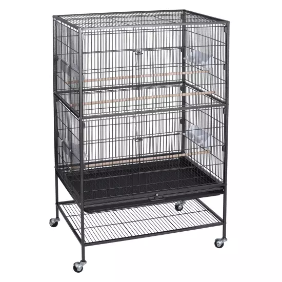 52" Large Space Parrot Bird Cage Metal Frame with Casters and Removable Sand Tra