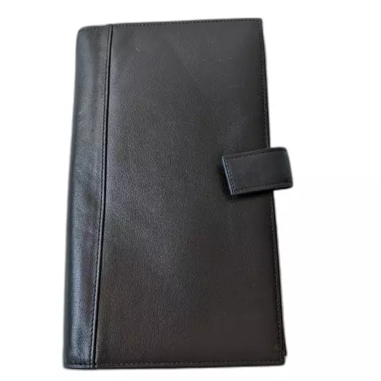 Tumi black leather travel wallet, passport cover and card organizer 9 x 5 inches