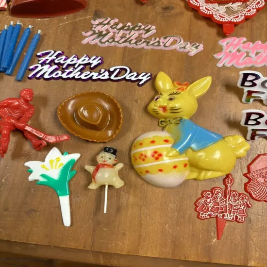 Lot Of Vintage Cake Decorations Cake Toppers - Wedding, Clown, Christmas, Candle