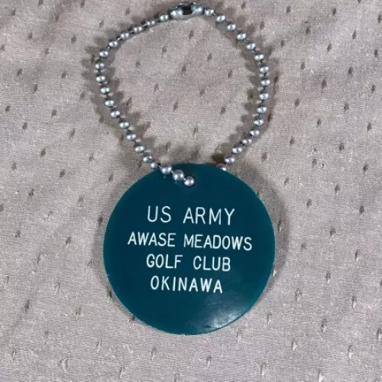 Vintage U.S. Army Awase Meadows Golf Club Okinawa Tag Hard Green Plastic