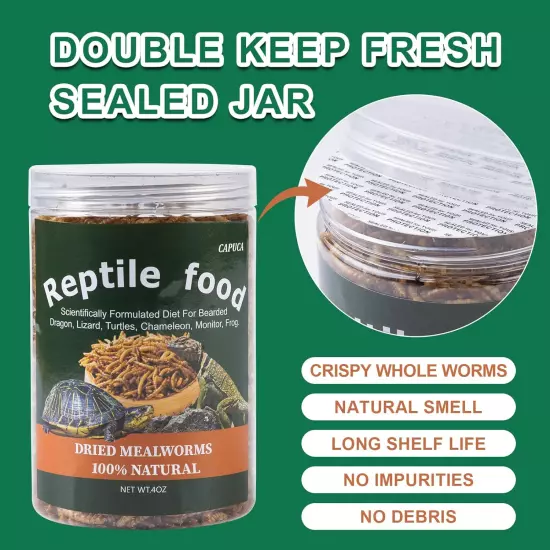 Dried Mealworms Reptile Food 100% Natural - High Protein Pet Meal Worms Food for