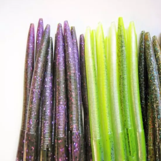 60 pk 5" Senko style Soft Plastic Bass Worms- 6 COLORS/10 EACH- SCENT & SALT-USA