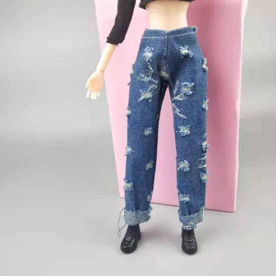 Fashion Floral Jeans Leather Pants Trousers 11.5" Doll Clothes 1/6 Accessories