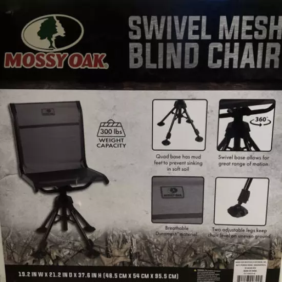 Mossy Oak Swivel Blind Mesh Chair Black 300 lbs capacity For Hunting