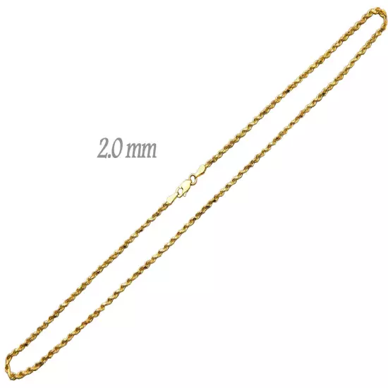 14k Solid Yellow Gold Rope Chain Necklace Bracelet 1mm-10mm Men Women Sz 7"-30"