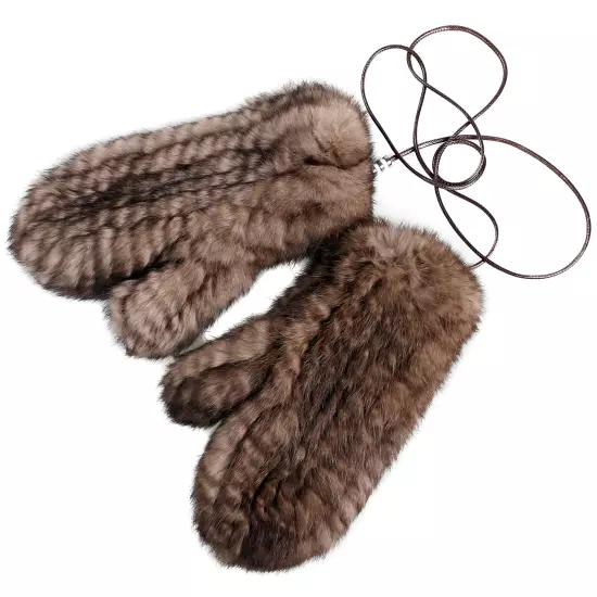 Luxury Women's Genuine Rabbit Fur Textile Knitted Mittens Winter Warm Gloves