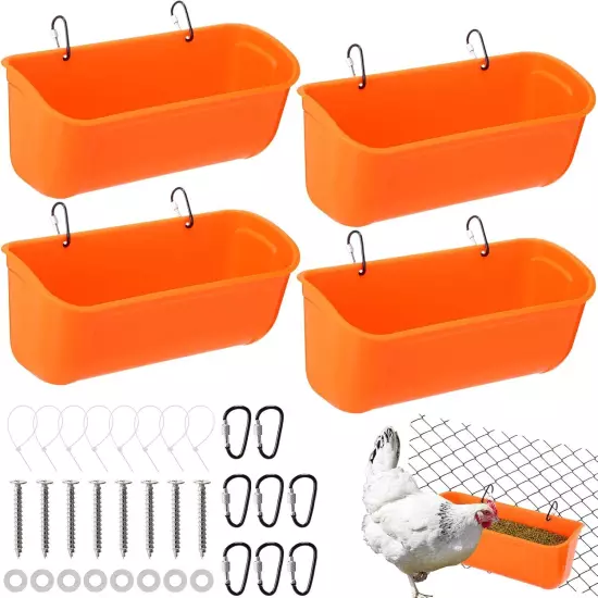 Vesici 4 Pack Chicken Goat Hanging Fence Feeder with Clips for Orange 