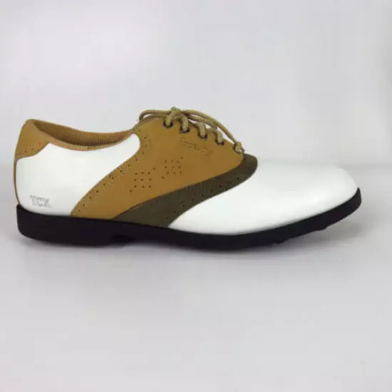 FootJoy TCX Golf Shoes Women's Sz 9.5 M White Tan Brown Soft Spikes