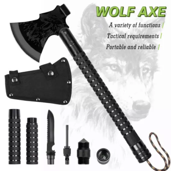 Folding Survival Axe Camp Multi-Tool Hatchet Kit Tactical Tomahawk Backpack US