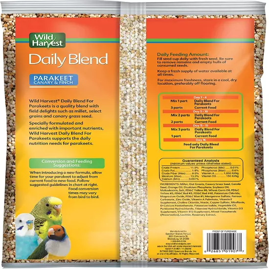 Daily Blend Nutrition Diet Parakeet, Canary and Finch, 5 Pounds