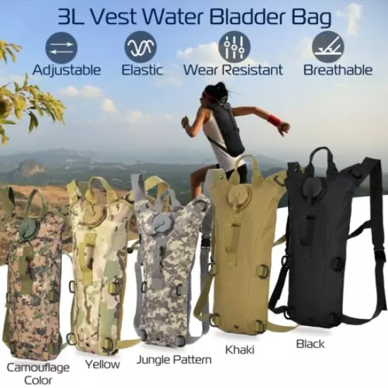 3L Water Bladder Bag Tactical Military Hiking Cycling Hydration Backpack Outdoor