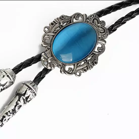 Vintage Men Bolo Tie Western Cowboy Wedding Crown Agate Turquoise Alloy Necklace