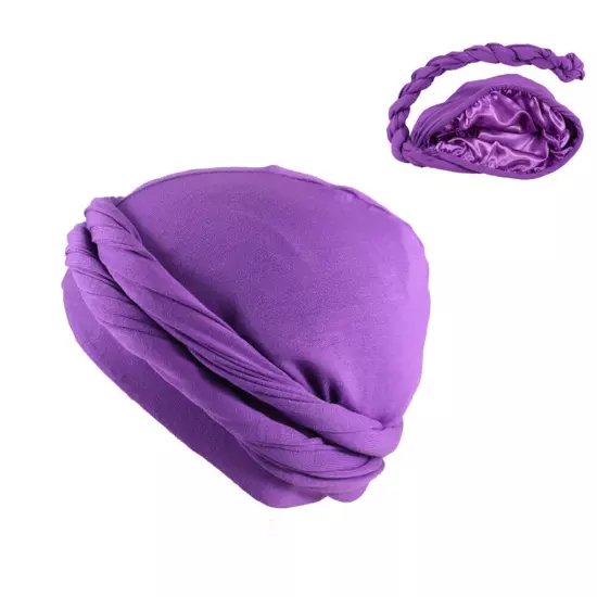 Mens Turban Head Wrap Satin Lined Head Scarf Elastic Headband Caps Halo Hijab