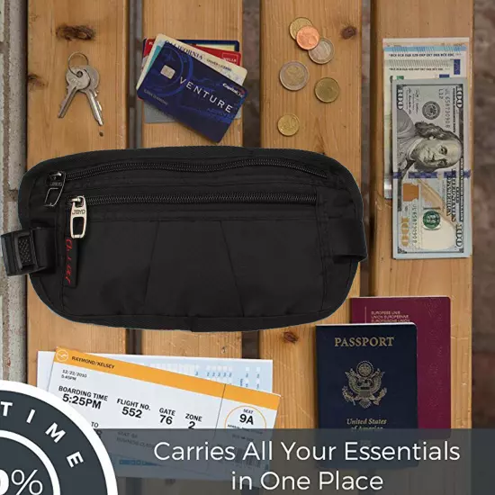 RFID Blocking Travel Money Belt - Waterproof Security Waist Wallet Passport Bag