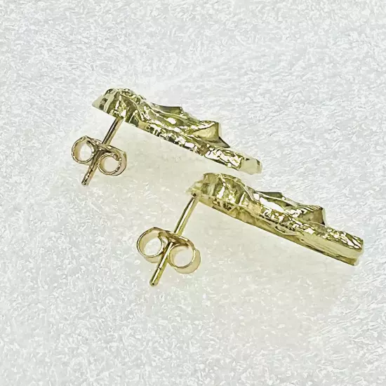 10K Yellow Gold Jesus Earrings Jesus Face Earrings .6 Inch