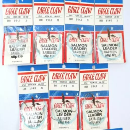 Lot of 11 Packages Old Stock Eagle Claw 20 lb. Salmon Leader 580B, Barbless