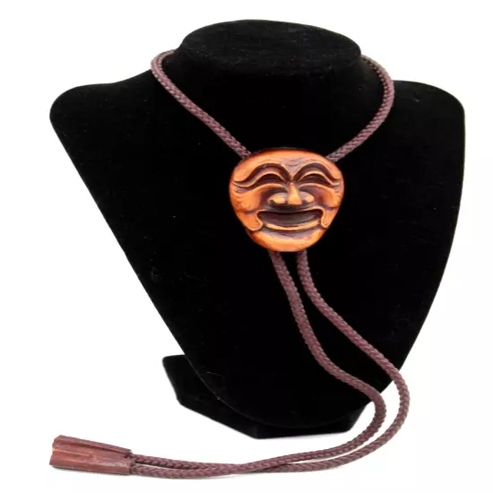 Vintage Korean Hahoetal Yangban Wood Look Face Mask Bolo Tie