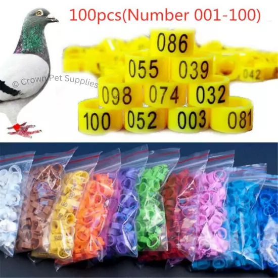 100Pcs Clip On 8mm Leg Rings Band Foot For Bird Bantam Chicks Quail Pigeon Doves