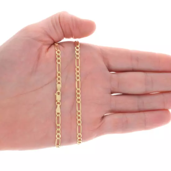 14K Yellow Gold 2mm-7.5mm Figaro Link Chain Necklace Bracelet Men Women 7"- 30"