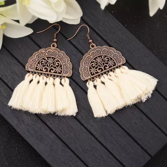 Fashion Women Bohemian Earrings Long Tassel Fringe Drop Dangle Ear Stud Jewelry