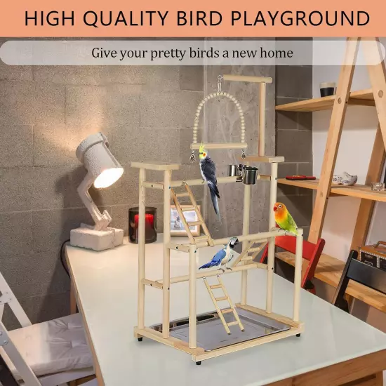 3 Layers Wood Bird Playground Large Parrot Playstand Bird Perch Stand Bird Gym P