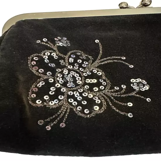 Express Beaded Sequined Clutch Purse Black Velvet Floral Beaded Appliqué New