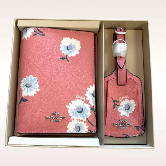 Coach Boxed Passport Case And Luggage Tag Set With Daisy Print