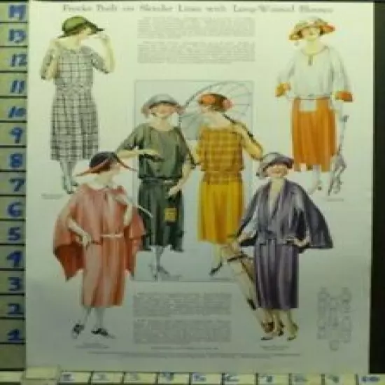 1922 WOMAN DRESS HAT GOLF STYLE FLAPPER FASHION SKIRT VINTAGE ART AD AJ89