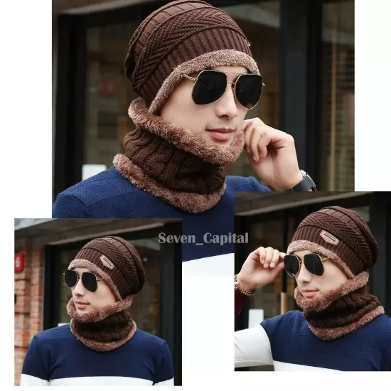 Mens Womens Winter Baggy Slouchy Knit Warm Beanie Hat and Scarf Ski Skull Cap 