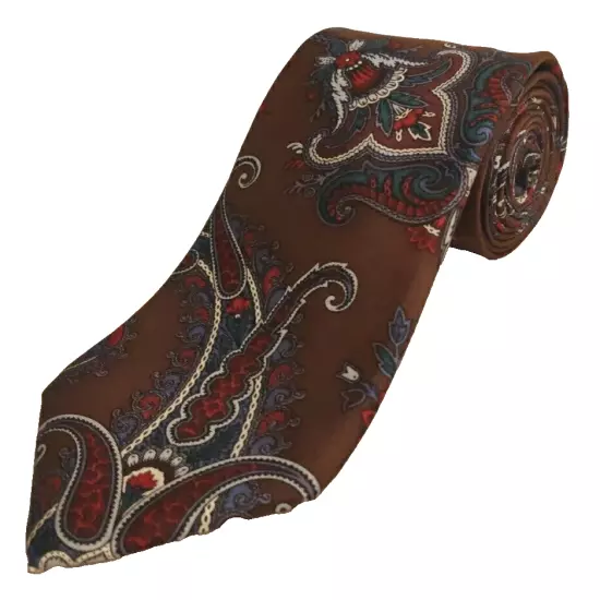 Christian Dior Monsieur Mens 100% Silk Neck Tie Brown Blue Paisley Italian Silk