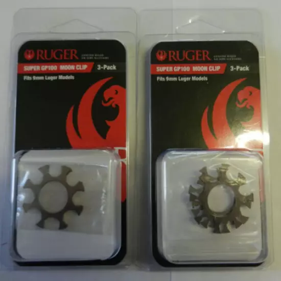 Ruger Moon Clips; Made for GP100, 9mm Revolver; 2 Packs of 3 Clips; 90719