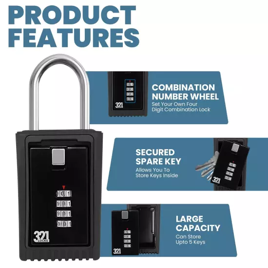 Key Lock Box LB-003 - Hide a Key Outside for Your House - Realtor, Spare Key, Co