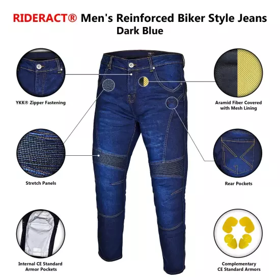 RIDERACT® Men Motorbike Pant Reinforced with Aramid Fiber Motorcycle Biker Jeans