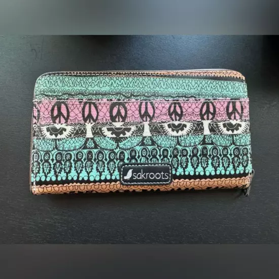 Sakroots colorful embroidered elephant zippered wallet