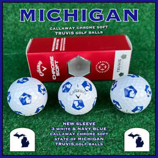 Callaway Chrome Soft TRUVIS White & NAVY BLUE Golf Balls - 3 NEW MICHIGAN Balls