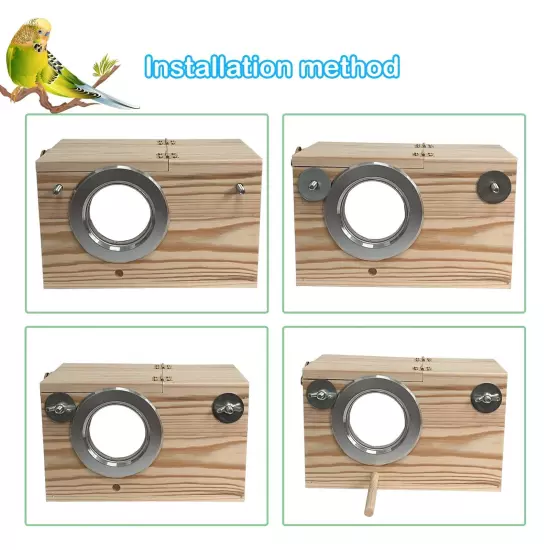 Transparent Parakeet Nesting Box,Wooden Parrot Nest Breeding Box with Perch N...