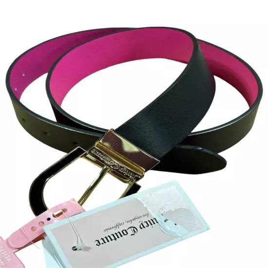 Juicy Couture Reversible Belt Womens Medium Black Pink Gold Hardware NEW NWT