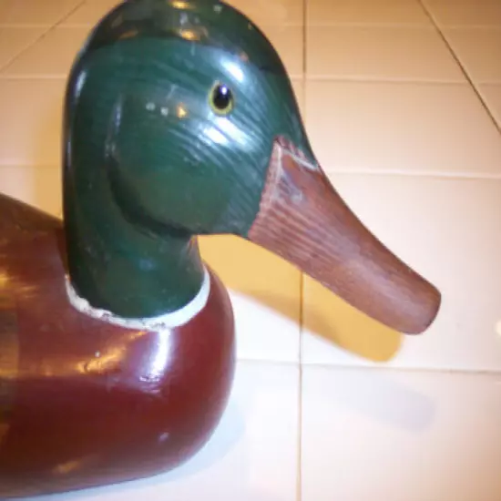 EXCELLENTLY HAND CRAFTED SOLID HEAVY WOOD COLLECTIBLE 15in DECOY MALLARD DUCK 