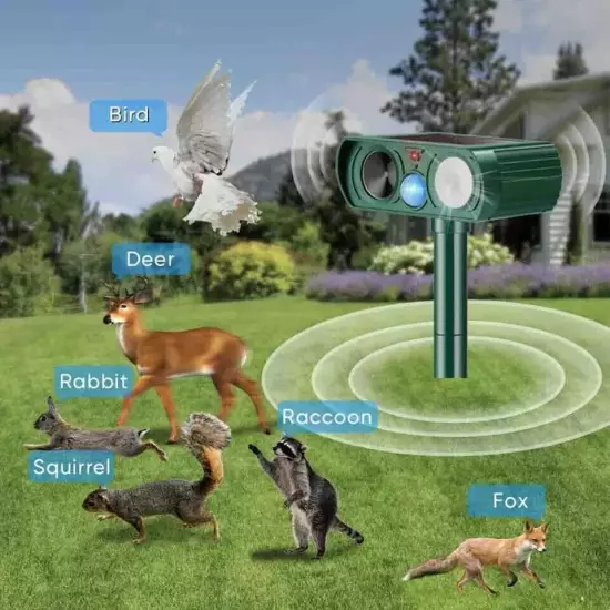 2024 Solar Ultrasonic Animal Repellent Dog Skunk Deer Raccoon For Garden Yard