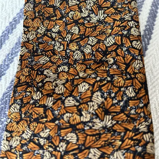 PINEDA COVALIN 100% Silk Necktie Luxury HTF Monarch Butterfly Orange Black