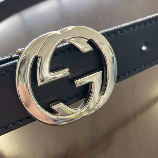 GUCCI GG Buckle Belt Men s Leather Black Made in Italy