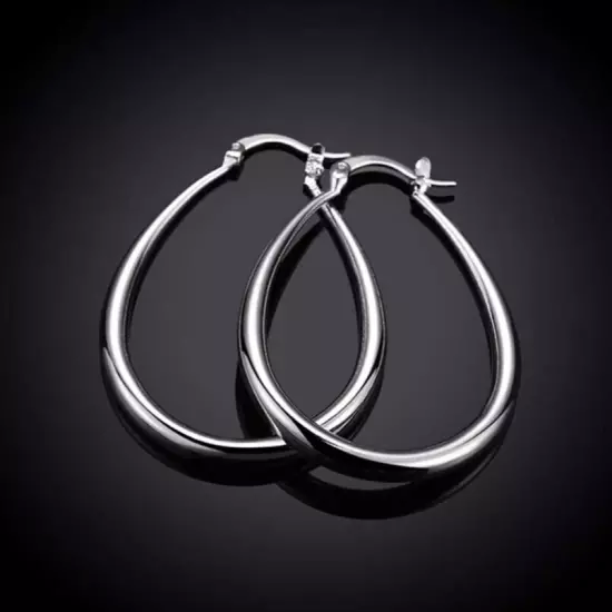 New Stunning 925 Sterling Silver Filled SP Large Oval Hoop Huggie Earrings 