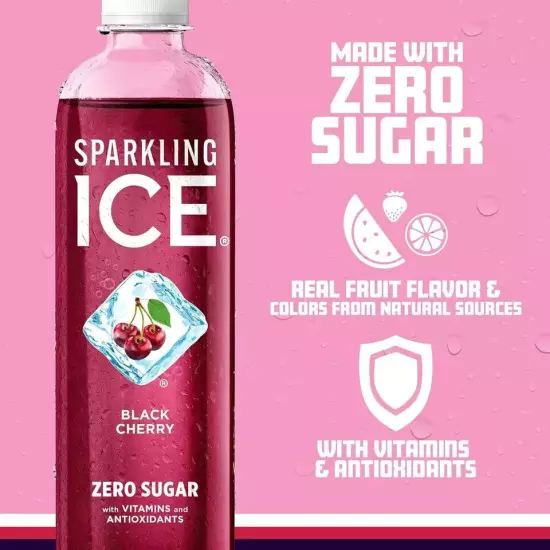 Sparkling Ice, Black Cherry Sparkling Water, Zero Sugar Flavored Water, with Vit