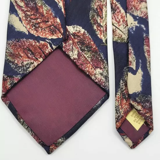 Dark Blue Maroon Beige Leaf Sprawl Pattern Silk VIAGGIO Vintage Business Necktie