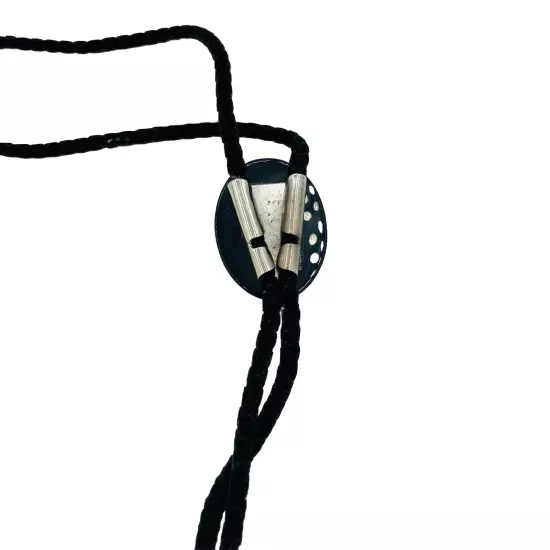 VTG Black Velvet Bolo Tie With Black Stone W/ Silver Tips. Western Wear Gaucho