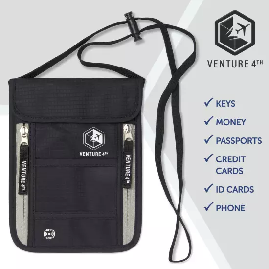 VENTURE 4TH Travel Neck Pouch Neck Wallet with RFID Blocking 5.5" x 8" + Colors